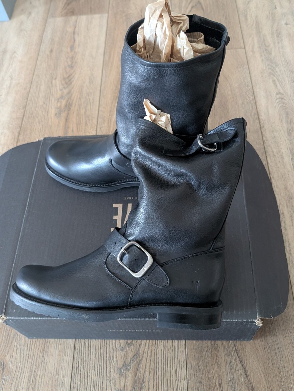 Women's Black Leather Buckle Boots